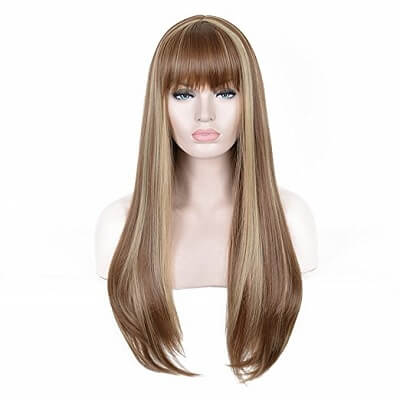 Long Light Brown Wig with Bangs